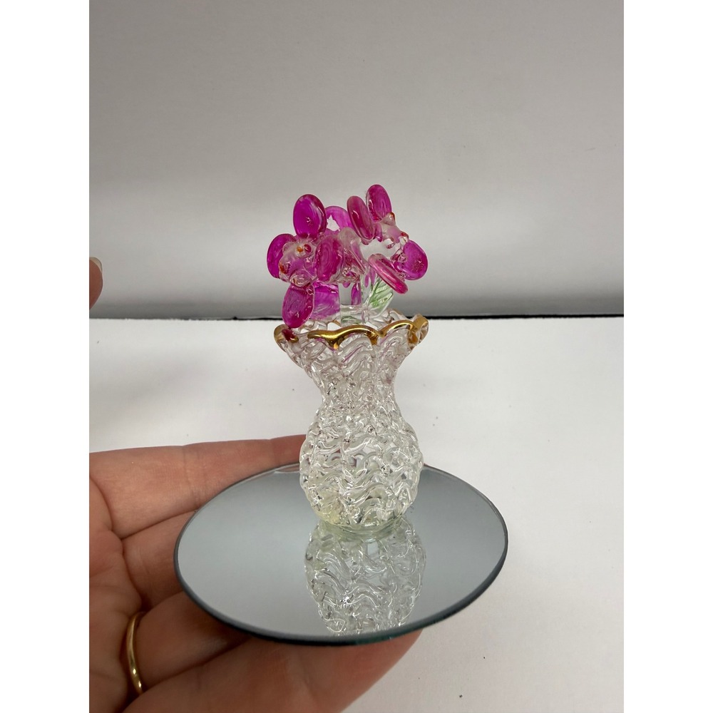 East West Distributing Co Mini Glass Flowers in Vase Mirror Base Figurine 699879